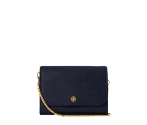 Tory Burch Emerson Leather Chain Wallet Crossbody Bag In Leather With Gold Hardware Navy