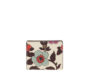 Tory Burch Emerson Printed Mini Wallet In Coated Canvas With Gold Color Hardware Cream