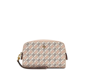 Tory Burch Geo Logo Essentials Pouch In Coated Canvas With Gold Color Hardware Pink