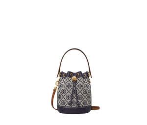 Tory Burch Mini T Monogram Bucket Bag In Woven Jacquard Leather With Brass-Finish Hardware Tory-Navy
