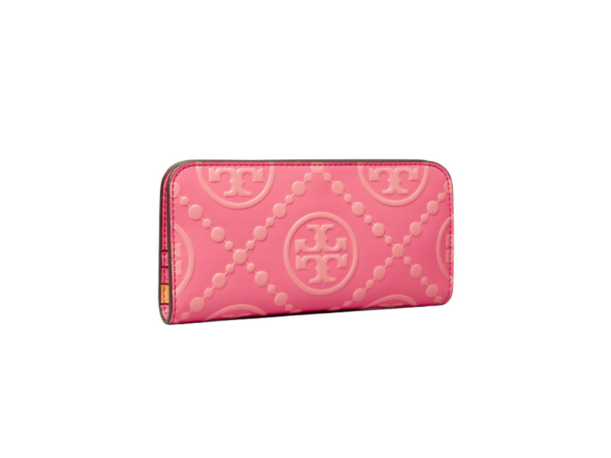 Tory Burch T Monogram Contrast Embossed Zip Slim Wallet In 