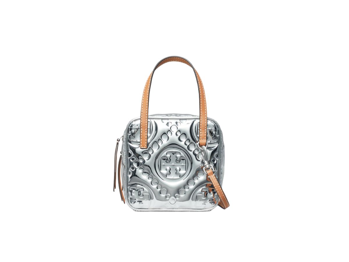 Tory Burch T Monogram Embossed Metallic Cube In Embossed Mirror 