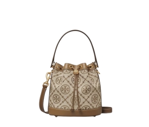 Buy Tory Burch T Monogram Jacquard Bucket Bag Hazelnut at Sasom – Authentic and Ready to Ship