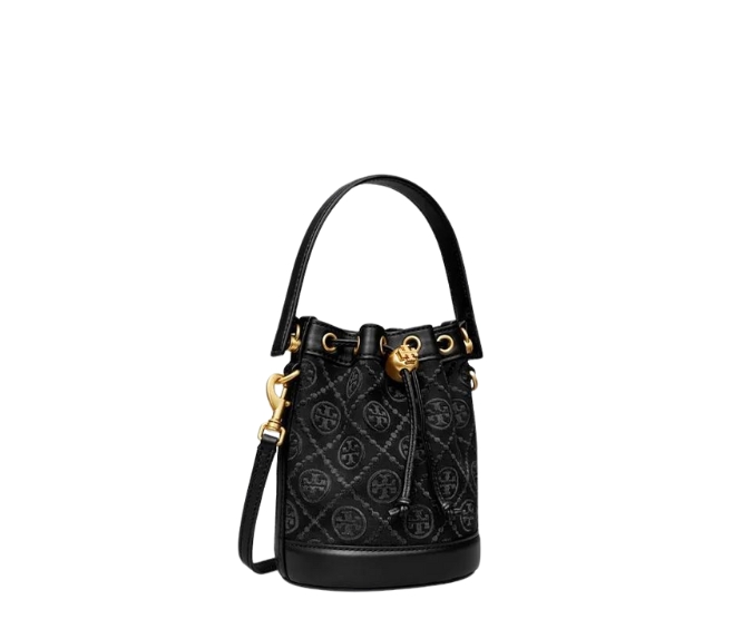 Buy Tory Burch T Monogram Jacquard Mini Bucket Bag In Woven Jacquard With Gold Double T Cord Stopper Black at Sasom – Authentic and Ready to Ship
