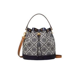 Tory Burch T Monogram Large Bucket Bag In Woven Jacquard With Brass-Finish Hardware Tory Navy