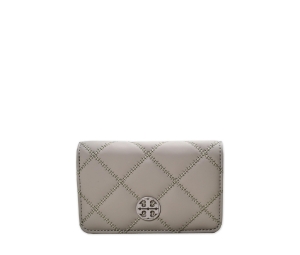 Tory Burch Willa Matte Medium Wallet In Leather With Silver Color Hardware Grey Heron