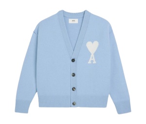 Buy Ami Paris AMI de Coeur Cardigan Cashmere Blue Off White at Sasom – Authentic and Ready to Ship