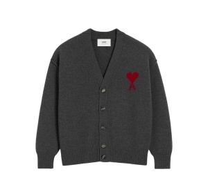 Buy Ami Paris Army Cardigan Heather Grey Red at Sasom – Authentic and Ready to Ship