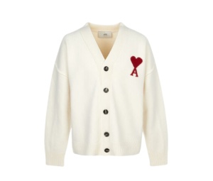 Buy Ami Paris Cardigan Ivory Red at Sasom – Authentic and Ready to Ship
