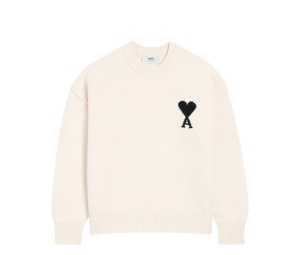 Buy Ami Paris White Wool Ami De Coeur Crewneck Sweater Off-White Black at Sasom – Authentic and Ready to Ship