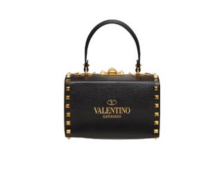 Valentino Garavani Rockstud Grainy Calfskin Box Bag Black