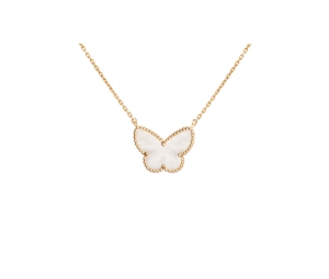 Van Cleef & Arpels Lucky Alhambra Butterfly Pendant 18k Yellow Gold Mother Of Pearl