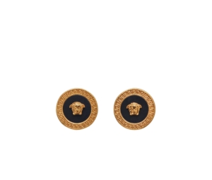 Versace Enamel Medusa Stud Earrings Black Gold