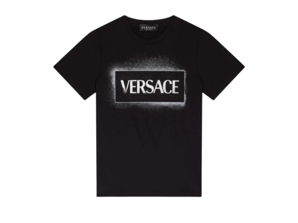 SASOM | apparel Versace Kids Black Spray-Effect Logo T-Shirt Check the ...