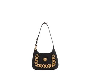 Versace La Medusa Small Hobo Bag In Grained Calf Leather With Gold-Tone Hardware Black