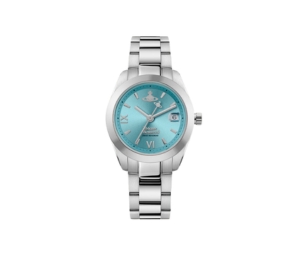 Vivienne Westwood Fenchurch 37 MM In Round Face With Silver-Tone Hardware Silver-Turquoise