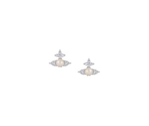 Vivienne Westwood Feodora Earrings Platinum-White Cz-Creamrose Pearl
