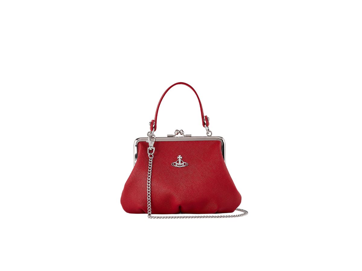 【送料&関税込】Vivienne Westwood Red Synthetic Leather Bell Vivienne Westwood Granny Frame Purse In Vegan Leather With