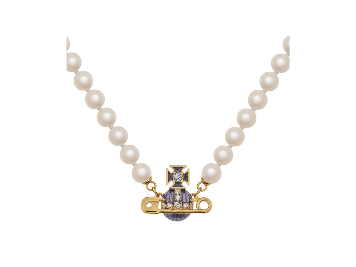 Vivienne Westwood Kitty Pearl Necklace In Pin Motif And Orb