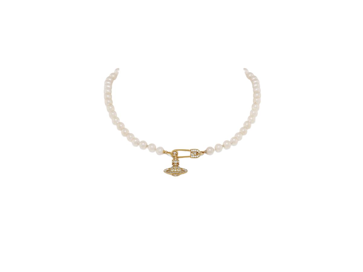 vivienne westwood lucrece pearl necklace gold light creamrose pearl white cz 1