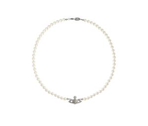 Vivienne Westwood Man Mini Bas Relief Pearl Necklace In Silver-Tone
