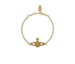 Vivienne Westwood Mini Bas Relief Chain Bracelet With White Crystals Gold