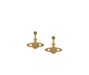 Vivienne Westwood Mini Bas Relief Drop Earrings In Brass-Crystal With Gold Color