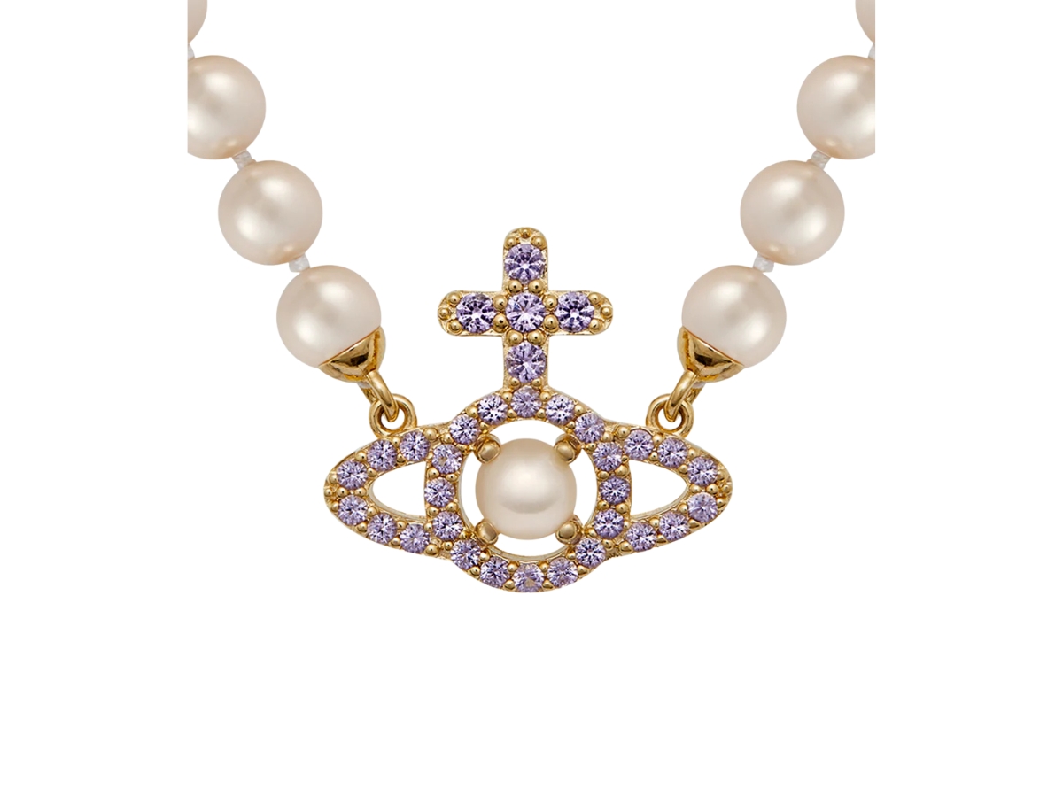 ★Vivienne Westwood★ Vivienne Westwood 6301011P 02R667 Olym Vivienne Westwood Olympia Pearl Necklace In Gold Tone With A