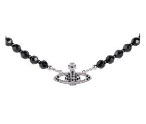 Vivienne Westwood One Row Bas Relief Choker Silver-Tone In Silver-Tone Plating With Jet Black Pearl