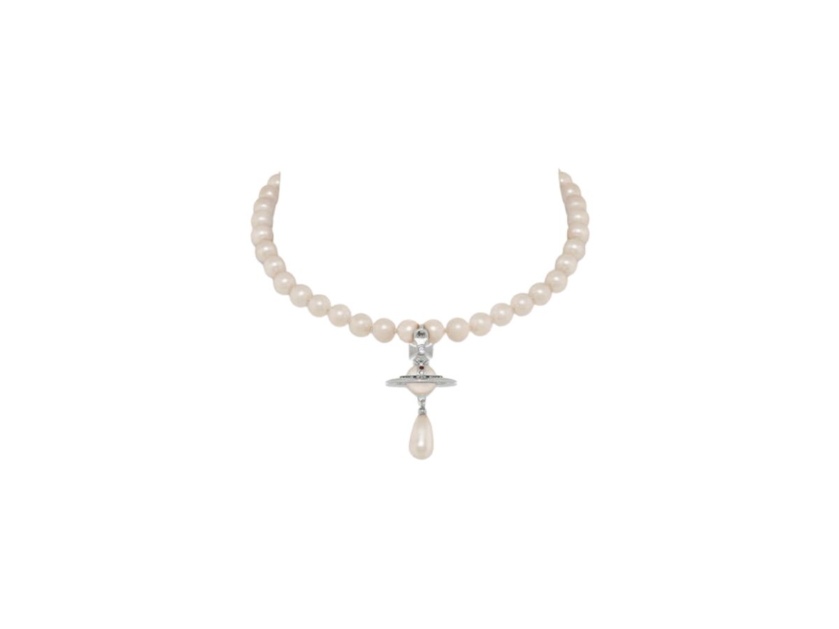 Vivienne Westwood One Row Pearl Drop Choker Platinum-Pearl-Multi