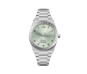 Vivienne Westwood The Charterhouse Watch In Silver Plating With Green Face And H Shaped Links