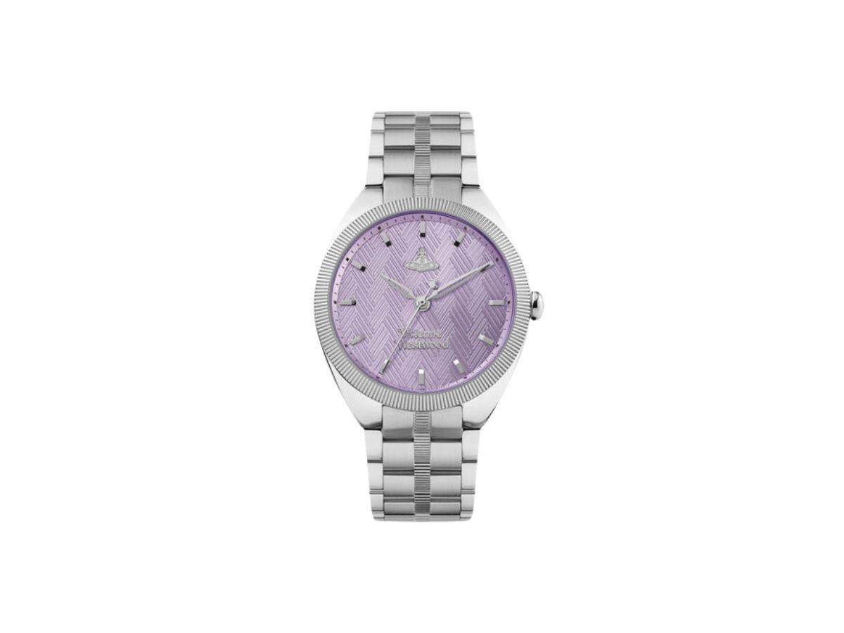 Vivienne Westwood The Mews In Brushed Finish And Silver-Tone Plating With Purple Dial