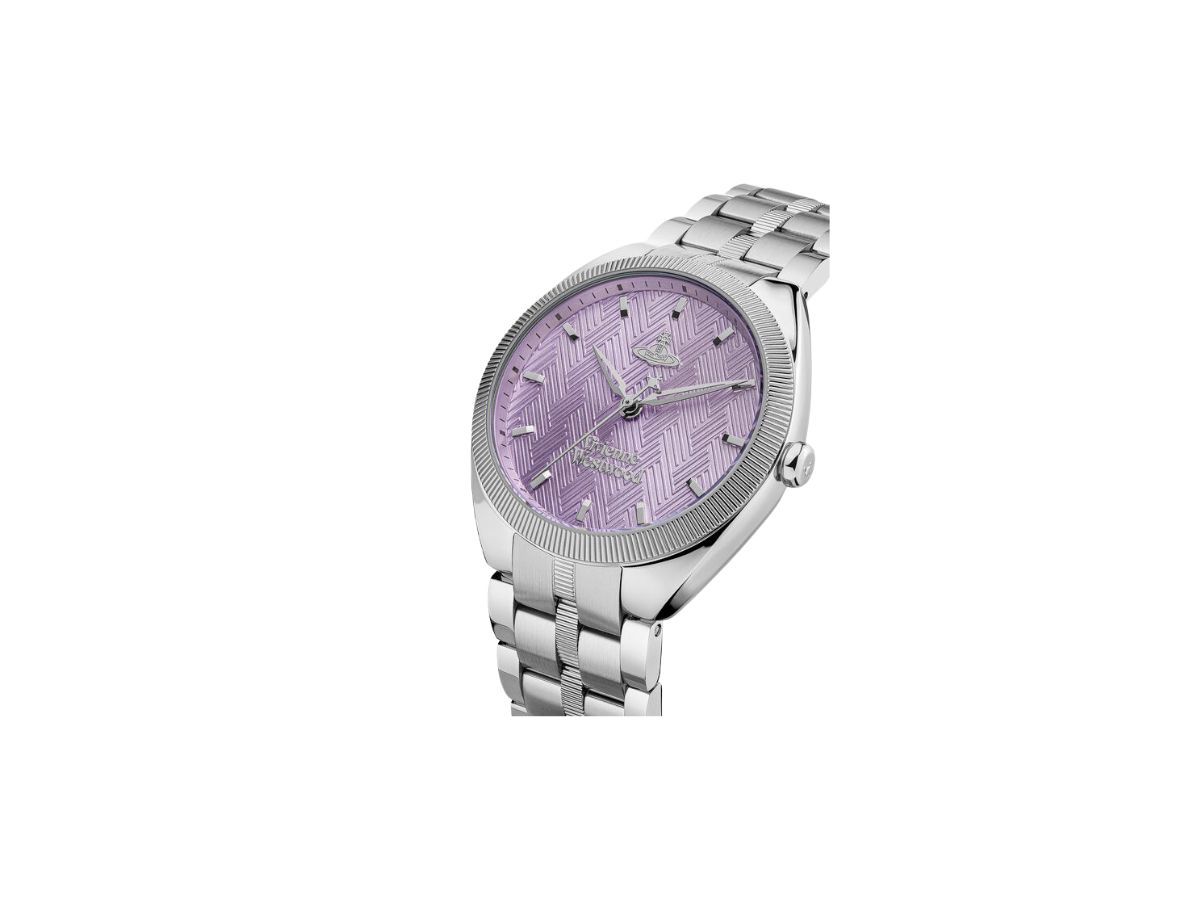 Vivienne Westwood The Mews In Brushed Finish And Silver-Tone Plating With Purple Dial