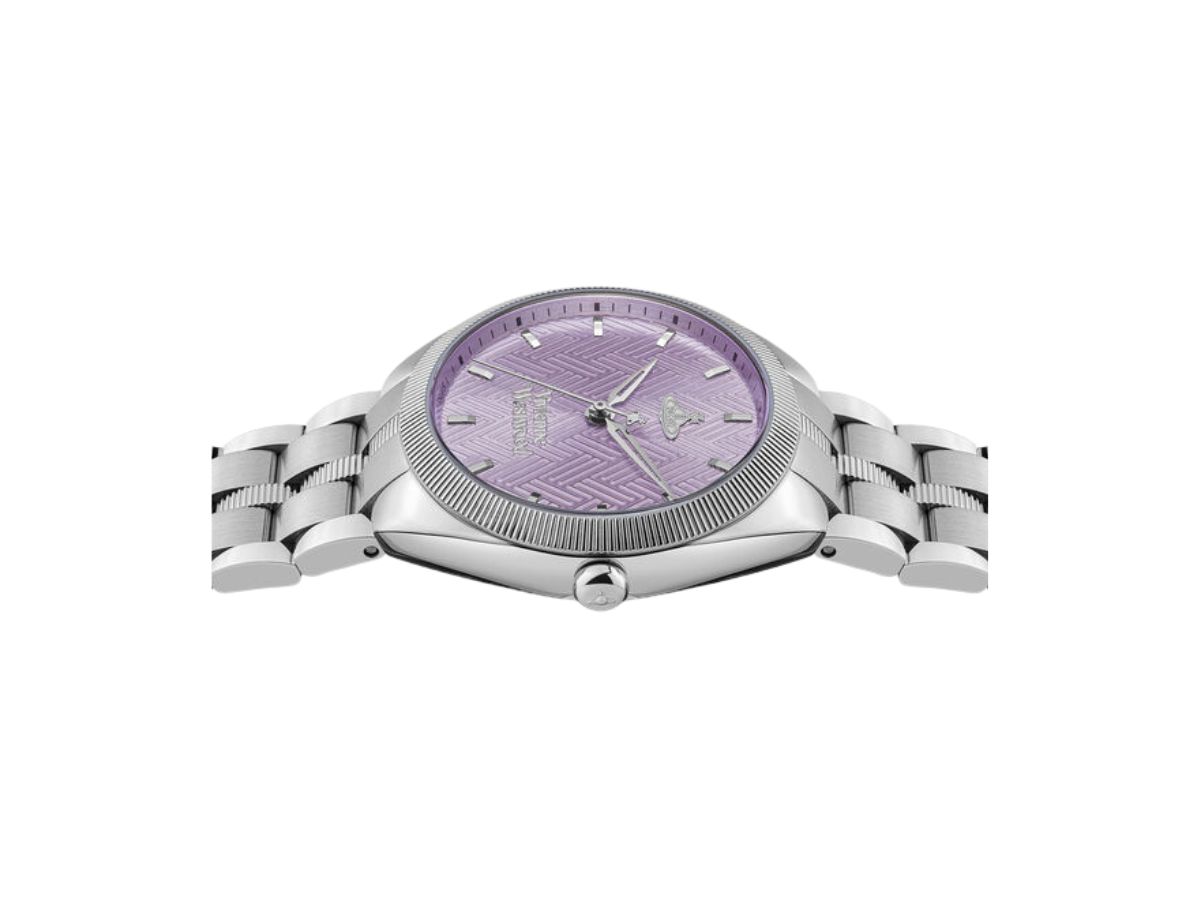 Vivienne Westwood The Mews In Brushed Finish And Silver-Tone Plating With Purple Dial