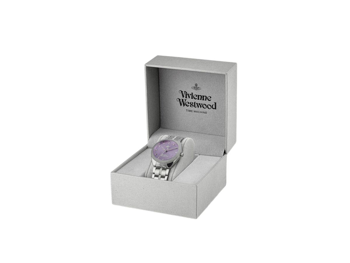 Vivienne Westwood The Mews In Brushed Finish And Silver-Tone Plating With Purple Dial