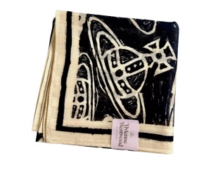 Buy Vivienne Westwood Handkerchief Cotton Scarf Beige Black at Sasom – Authentic and Ready to Ship