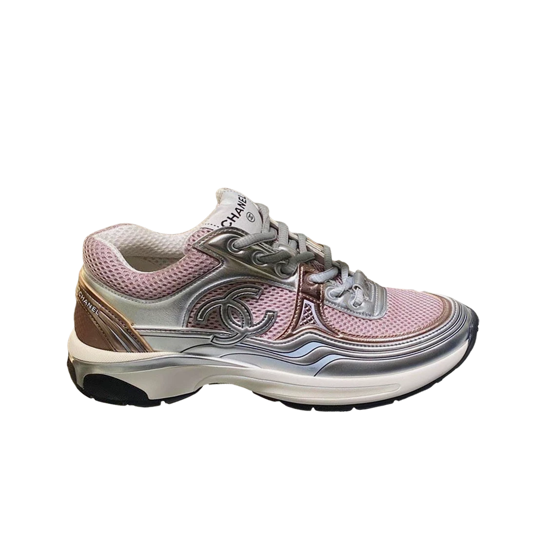 SASOM  shoes (W) Chanel Sneakers Fabric Laminated & Pink Silver Check the  latest price now!