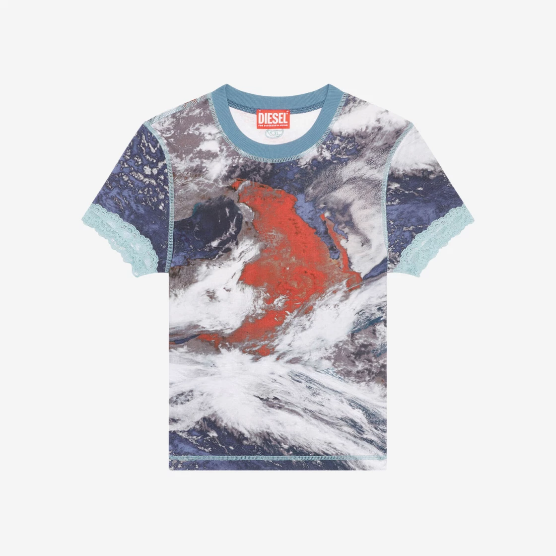 W) Diesel T-Skinzy-Lace Ribbed T-Shirt With Planet Print Blue