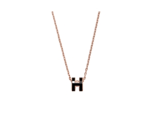 Hermes Mini Pop H Pendant In Lacquered Metal With Rose Gold-Plated Hardware Noir